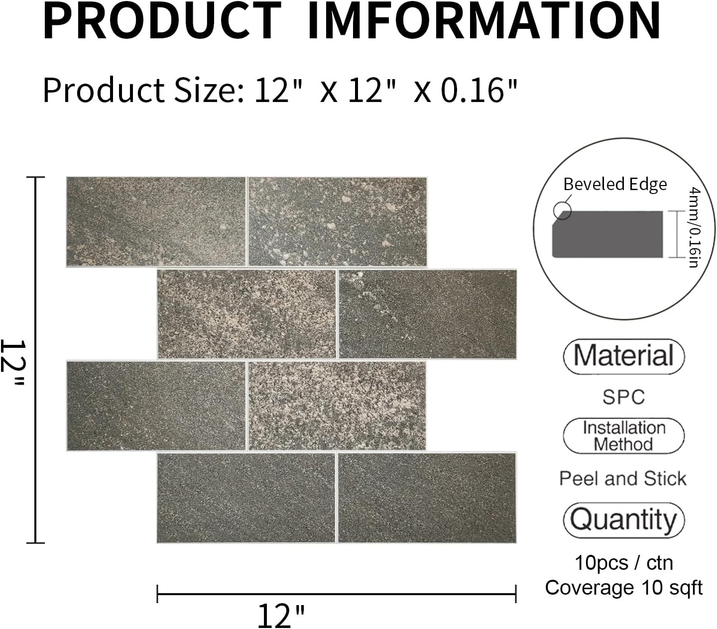 COLAMO Luxury 10 Sheet Black Granite Faux Stone Surface Peel and Stick Rigid Large Subway Tile for Wall,Stick On Kitchen Sink Backsplash Tiles,Self Stick Mosaic Tiles for RV,Bathroom,Accent Wall