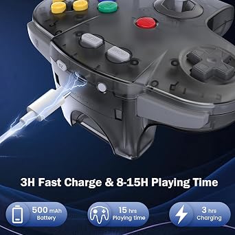 KIWITATA 2.4GHZ Wireless N64 USB Controller Remote Joystick for Switch/Switch 2 Online Games & Windows PC & MAC Clear Gray