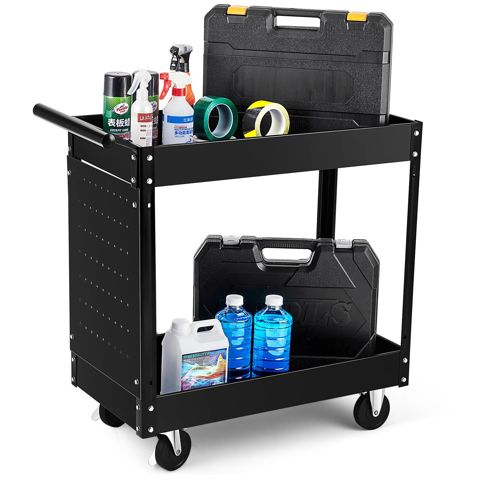 2 Tier Rolling Tool Cart,330 Lbs Metal Heavy Duty Utility Cart On Wheels,2 Shelf Steel Utility Cart, Tool Storage Organizer for Mechanic, Garage, Workshop, Warehouse & Repair Shop