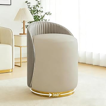 Makeup Vanity Chair, 360 Swivel Vanity Chair, Modern Round Makeup Stool with Gold Base, Beige Side Chair for Bedroom Living Room Makeup Room Gray