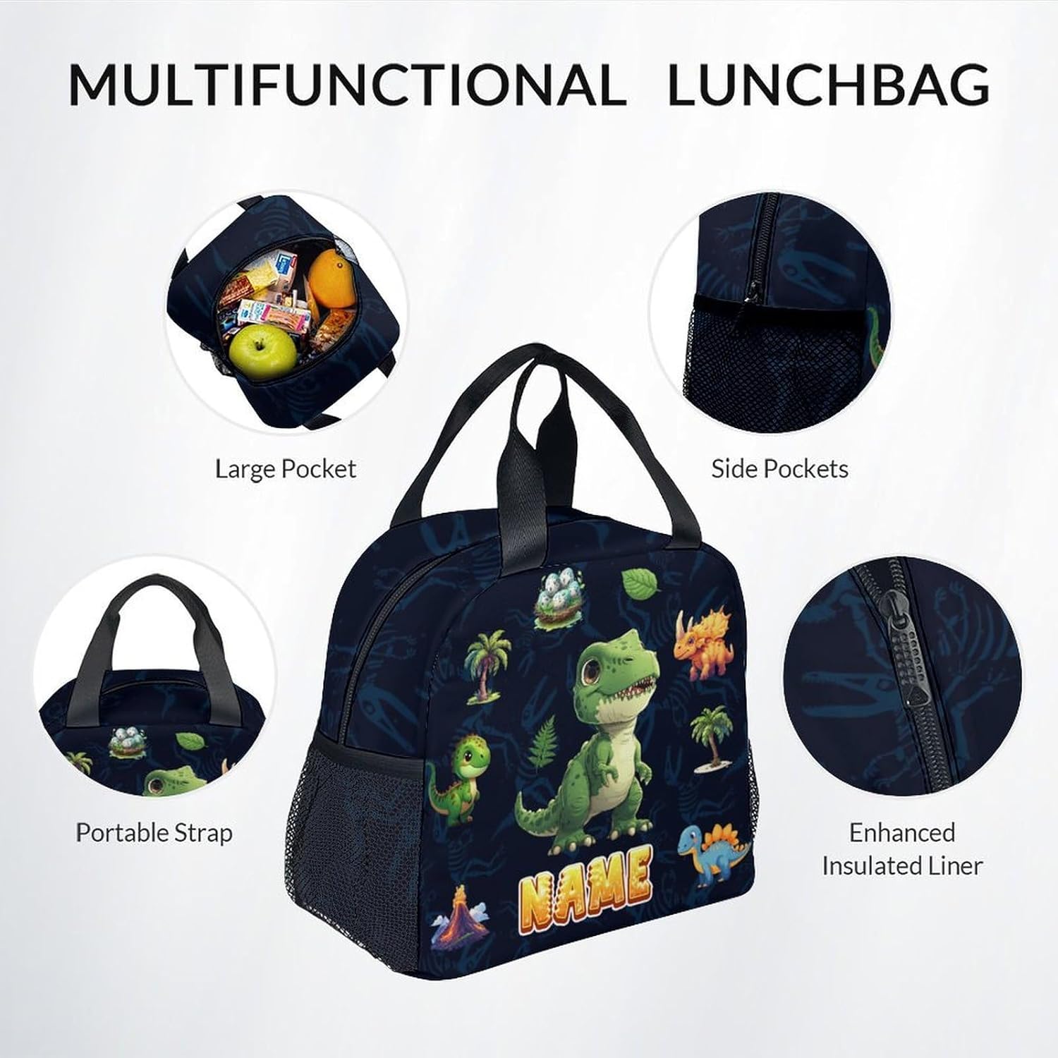 Dinosaur Backpack for Boys 3 Pcs Set with Lunch Box and Pencil Case; Personalized Name School Bookbag for Kids Elementary Middle School 17 Inch