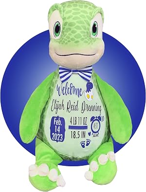 Baby Birth Stats Plush - Birth Announcement Stuffed Animals - Personalized Baby Keepsake Birth Information Plush - Great 1st Stuffed Animal - Removable Cover