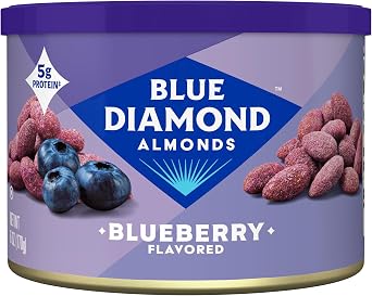 Blue Diamond Almonds, Classic Blueberry Flavored Sweet Snack Nuts perfect size for On-the-go, Lunch, Adults and Kids, 6oz Can