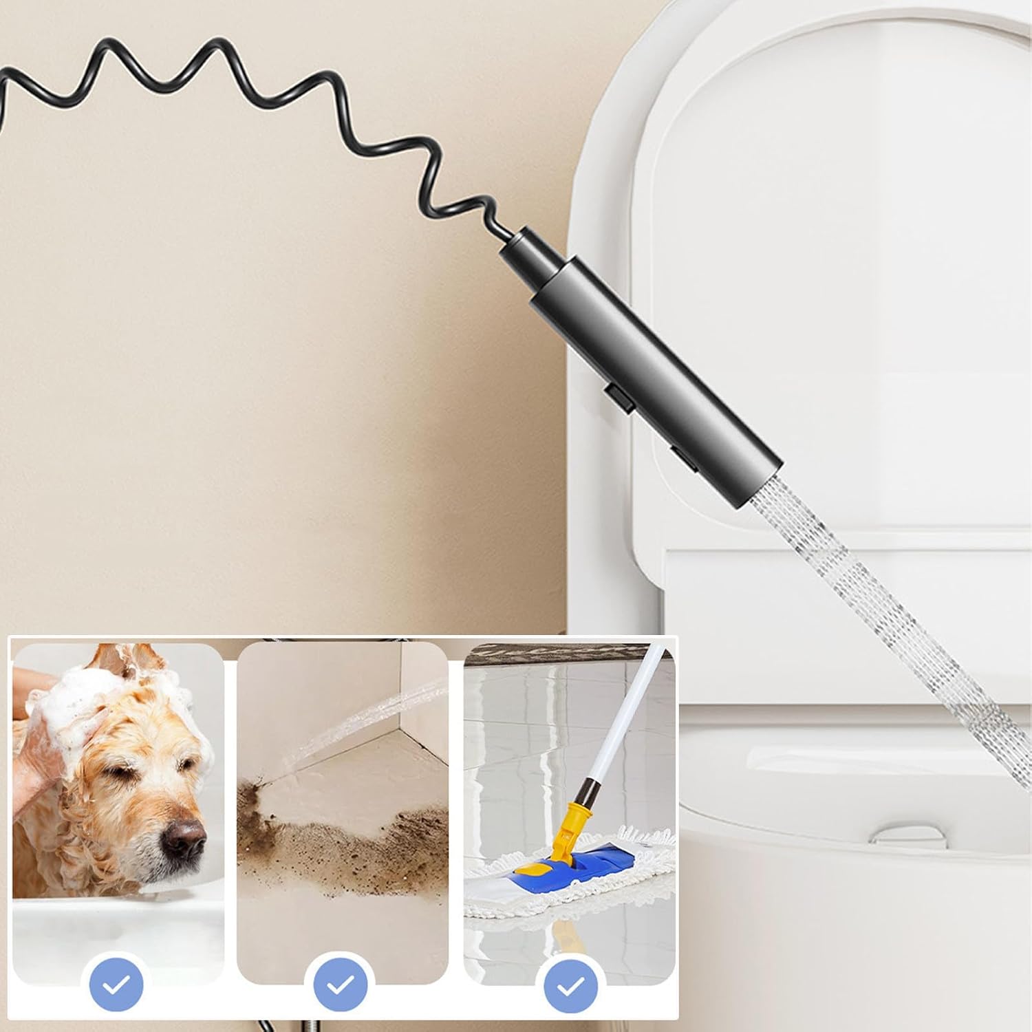 Handheld Bidet Sprayer for Toilet, 2 in 1 Bidet Attachment for Toilet Wall Mounted Cold Water Bidet Faucet Cloth Diaper with Spring Hose, Hook, Brass Body