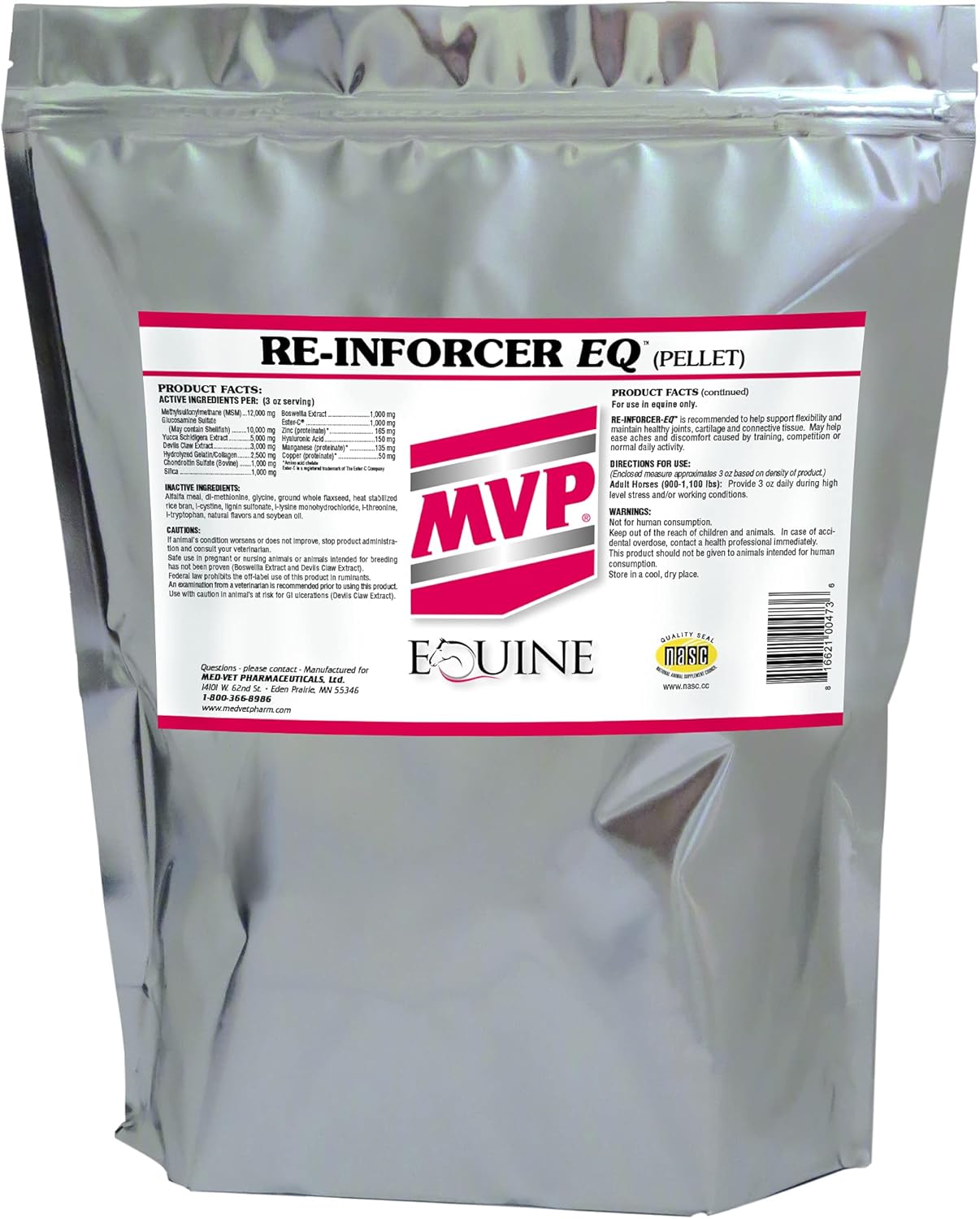 MVP Re-Inforcer EQ Joint/Ligament/Cartilage Support for Horses, 12 lb Pellets, 64 Servings