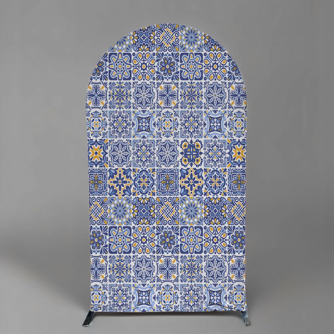 AOSTO Wedding Birthday Arch Backdrop Cover Baby Shower Party Decoration Background,4x7ft Double Sided Spanish Style Elastic Fabric Cover GX-1520