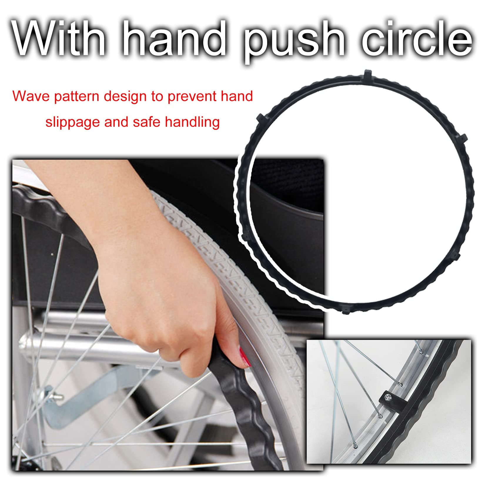 Ruedas de Repuesto para Silla de Ruedas de 24 Pulgadas (Juego de 2), Llantas de Empuje Manual, Ruedas traseras Resistentes (Color: Gris)