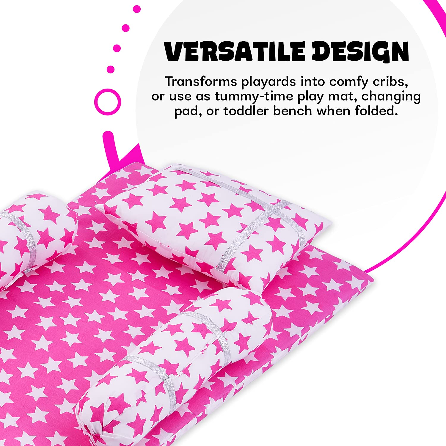 BAYBEE Foldable Baby Crib Cot Mattress Pad with Double Sides | Portable Baby Jhula Mattress Pad, Playard (Mattress Pink) - Image 3 thumbnail