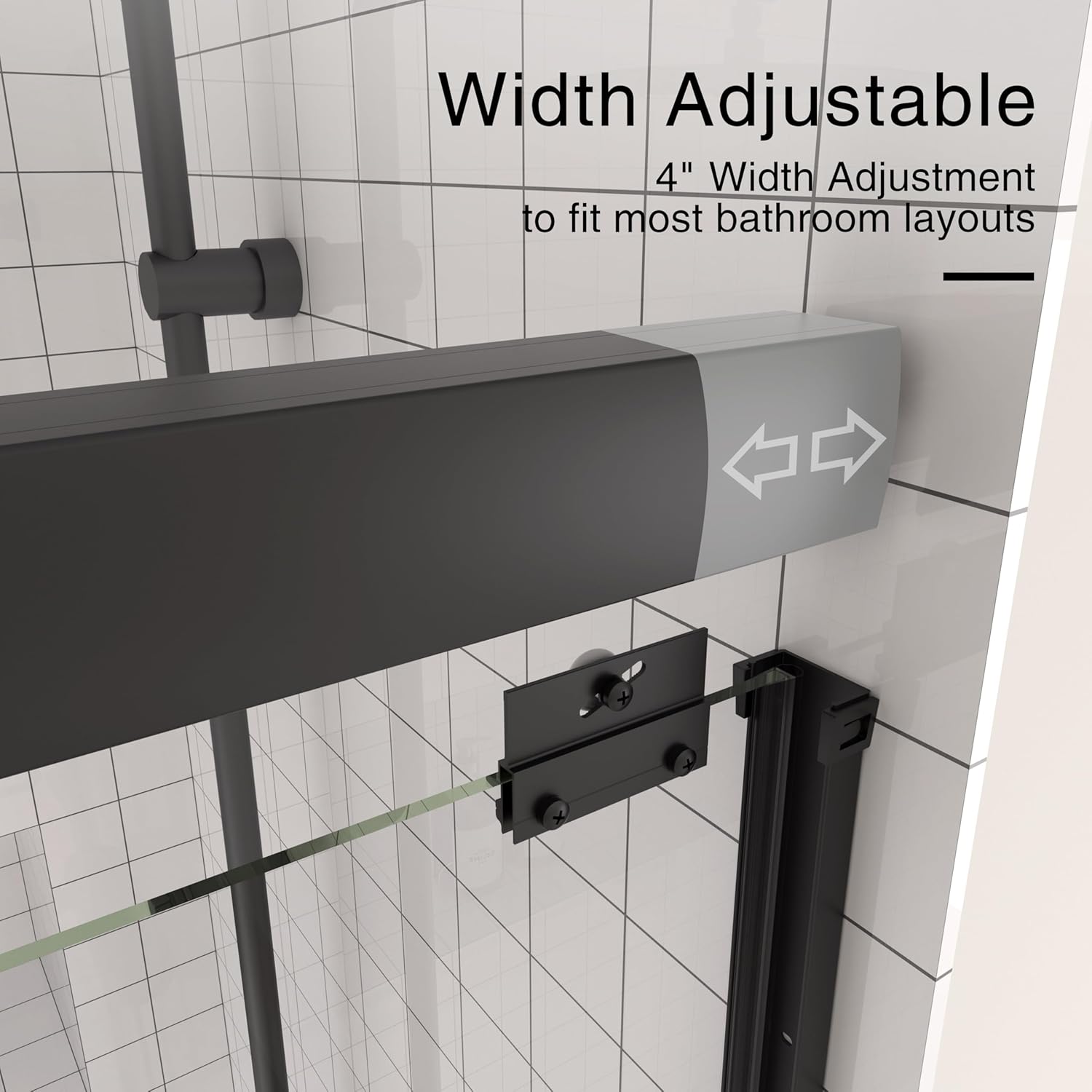 Semi-Frameless Sliding Shower Door 44-48” W x 72" H, 6mm SGCC Tempered Glass Matte Black Hardware, Retractable Waterproof Shower Screen for Walk-in Bathroom & Bathtub Use
