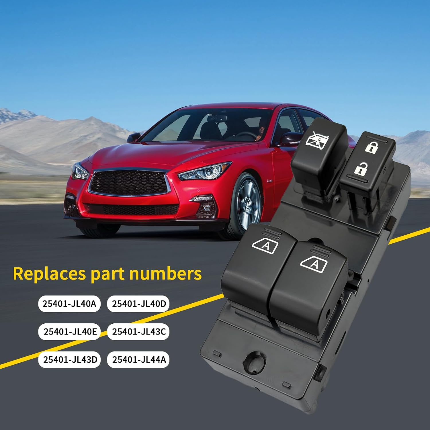 Driver-Side Window Switch - 25401-JL44A, 25401-JL40D - Fits 07-18 Infiniti G35, 08-13 G37, 11-12 G25, 14-15 Q60 2-Door - Plug & Play, Free Pry Bar