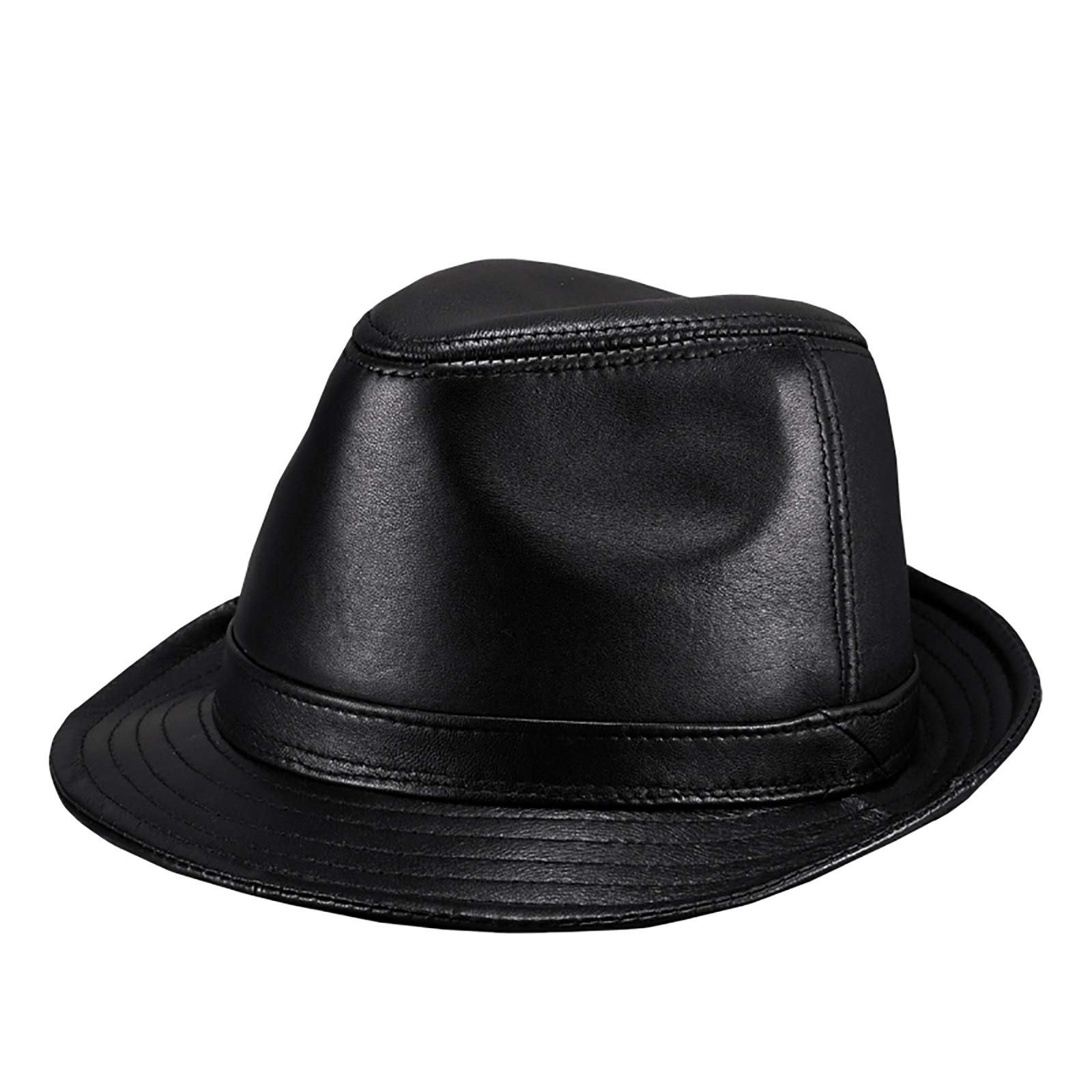 G&F Męski skórzany kapelusz Fedoras Panama Krótka krawędź Wieprzowina Pie Czapka Jazz Gentleman (kolor : Czarny, Rozmiar : 56)