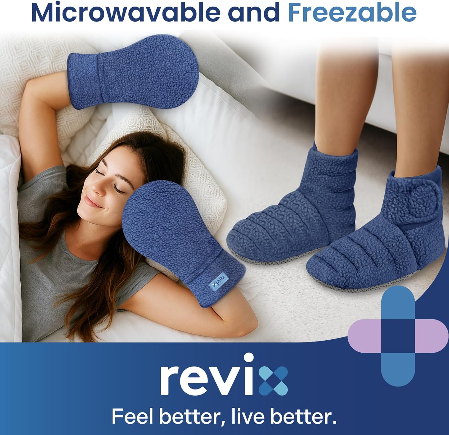 REVIX Microwavable Heating Mittens and Feet Warmers, Hand Warmer Gloves for Women and Men, Microwave Heated Foot Warmer for Fatigue and Discomfort Relief, Cold Feet Reliever, Navy S, Set of 2 - Image 2