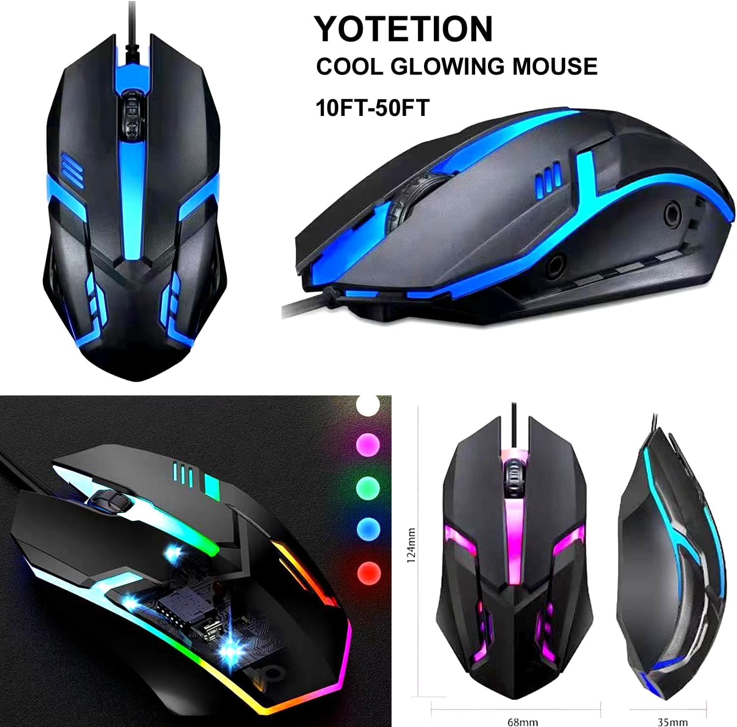 Long USB A Mouse - 50FT Wired Mouse for Windows PC, Mac, Chromebook - Righty or Lefty Use