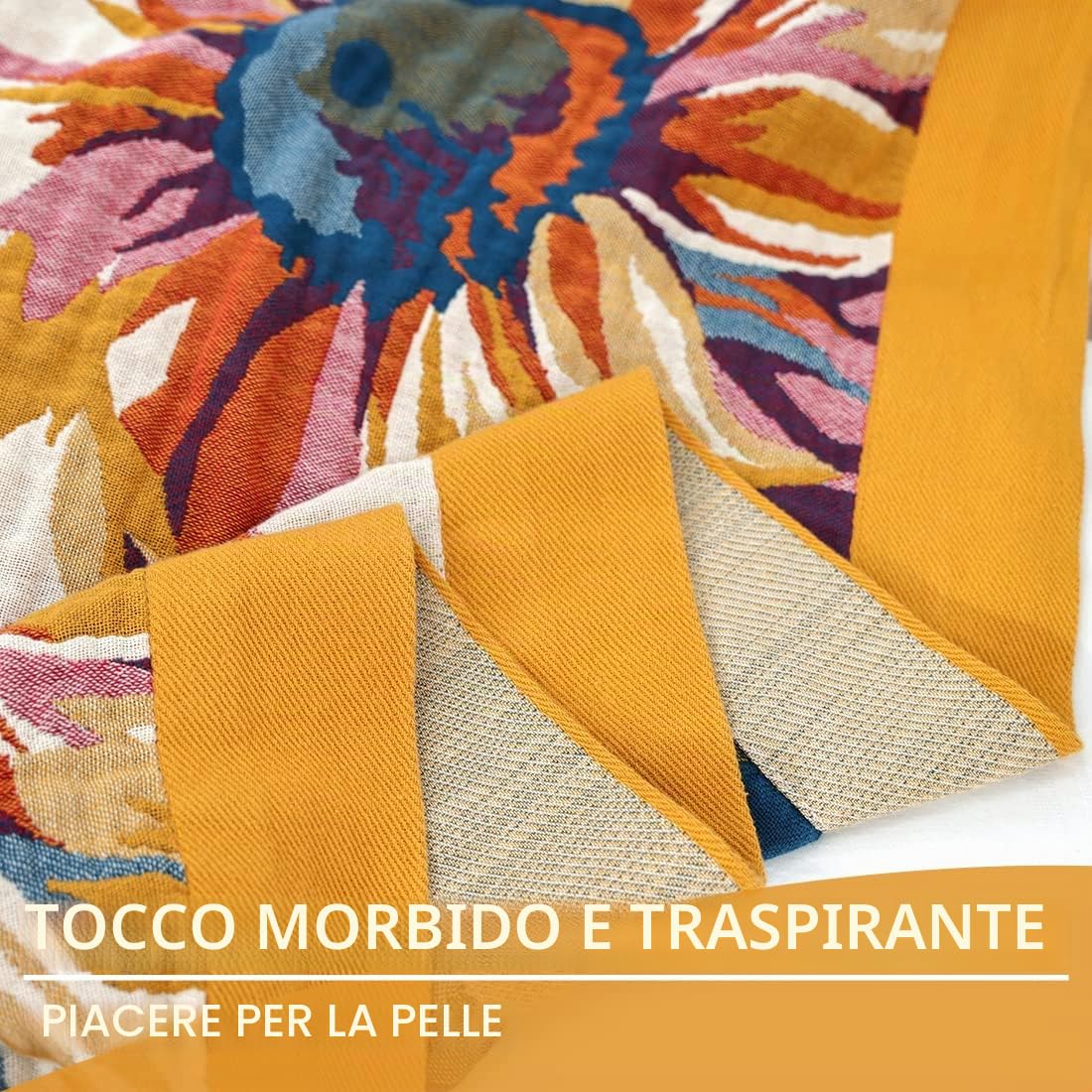 Plaid Coperta Boho Floreale in Cotone per Divano Letto Blanket Boho Coperta Reversibile Bohemien Copridivano Copriletto Poltrona Divano, Arancione Blu, 150x200cm