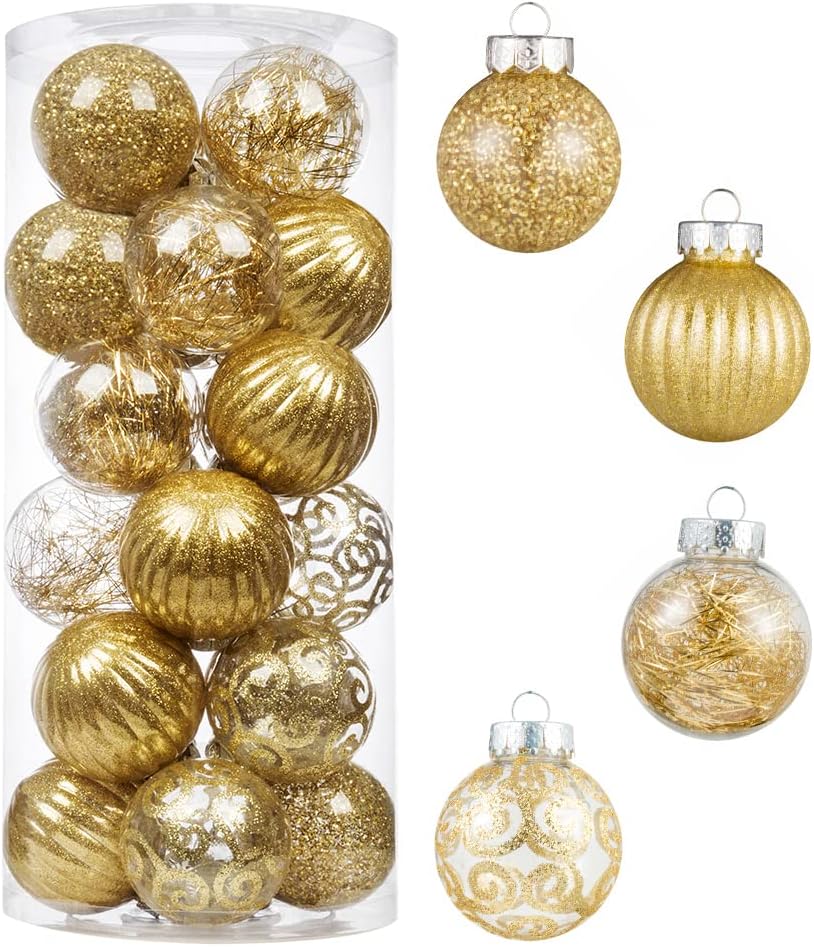 XmasExp Christmas Tree Ball Ornaments Decoration - Gold Basic Ball Shatterproof Stuffed Delicate Glittering for Holiday Wedding Xmas Party Decoration Tree，(24ct 70mm/2.76",Gold)
