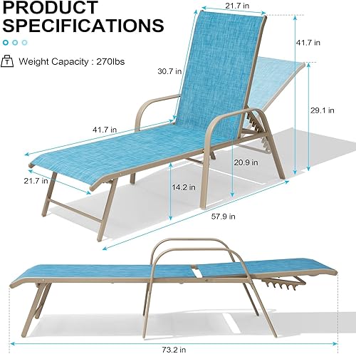 Miniatura 3 de Crestlive Products Silla de Tumbona de Exterior con Respaldo, Juego de Sillas de Piscina de 2, Tumbona de Bronceado Ajustable de Aluminio con 5