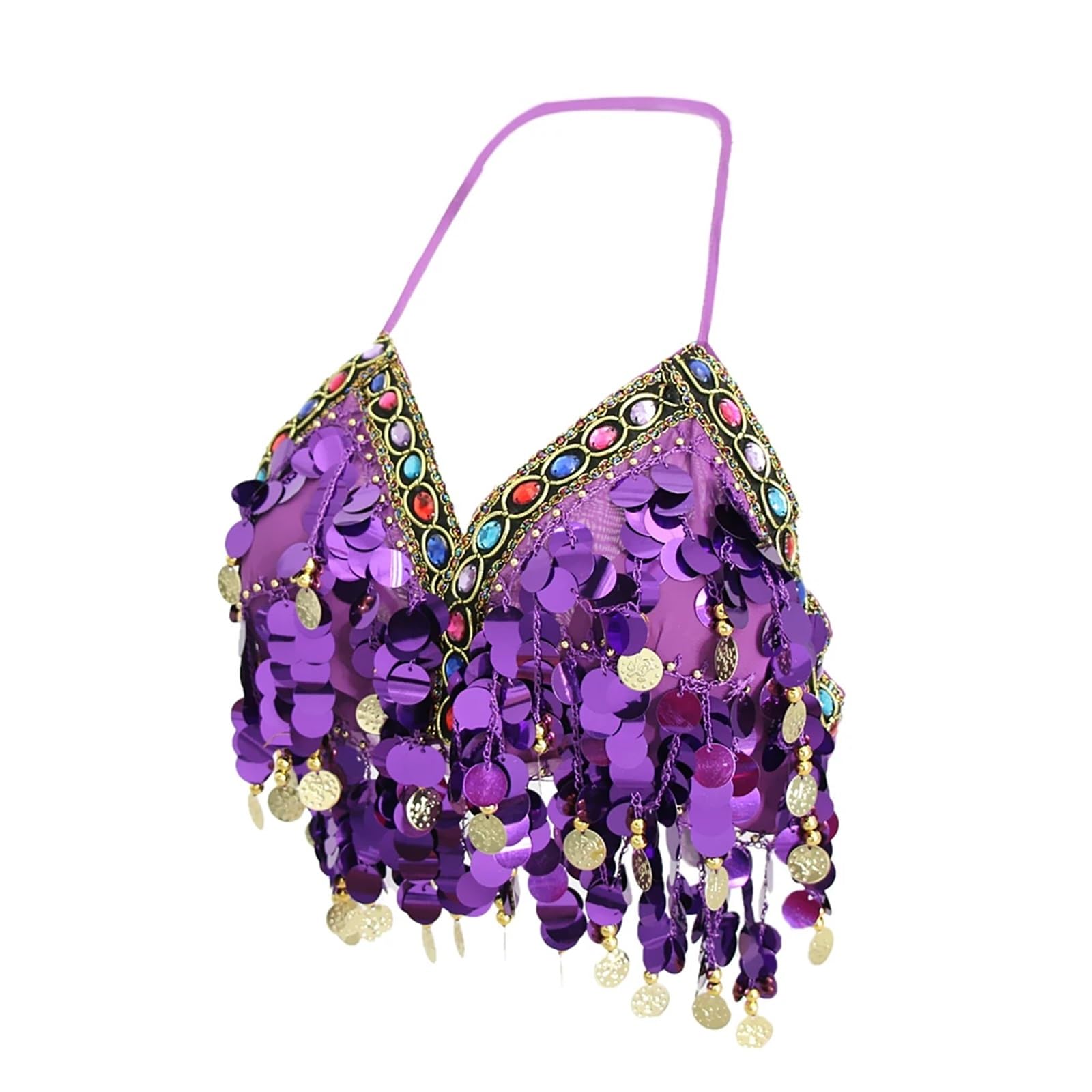 Top Danza del Vientre Disfraz Bikini con Cuentas y Lentejuelas for Danza del Vientre for Mujer(Purple)
