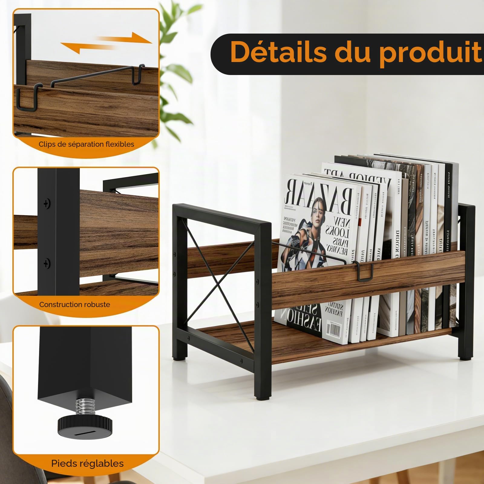 Support Pour Disques Vinyles, 44 x 37 x 26,8 cm | Avec Pince De Séparation Antidérapante, Organiseur Pour CD, Albums, Magazines Et Livres