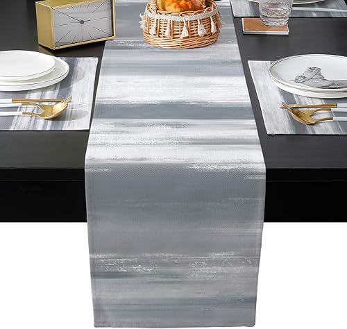 Miniatura 2 de Libaoge Manteles individuales de granja con camino de mesa de arpillera de 70 pulgadas de largo, textura gris abstracta resistente al calor, juego