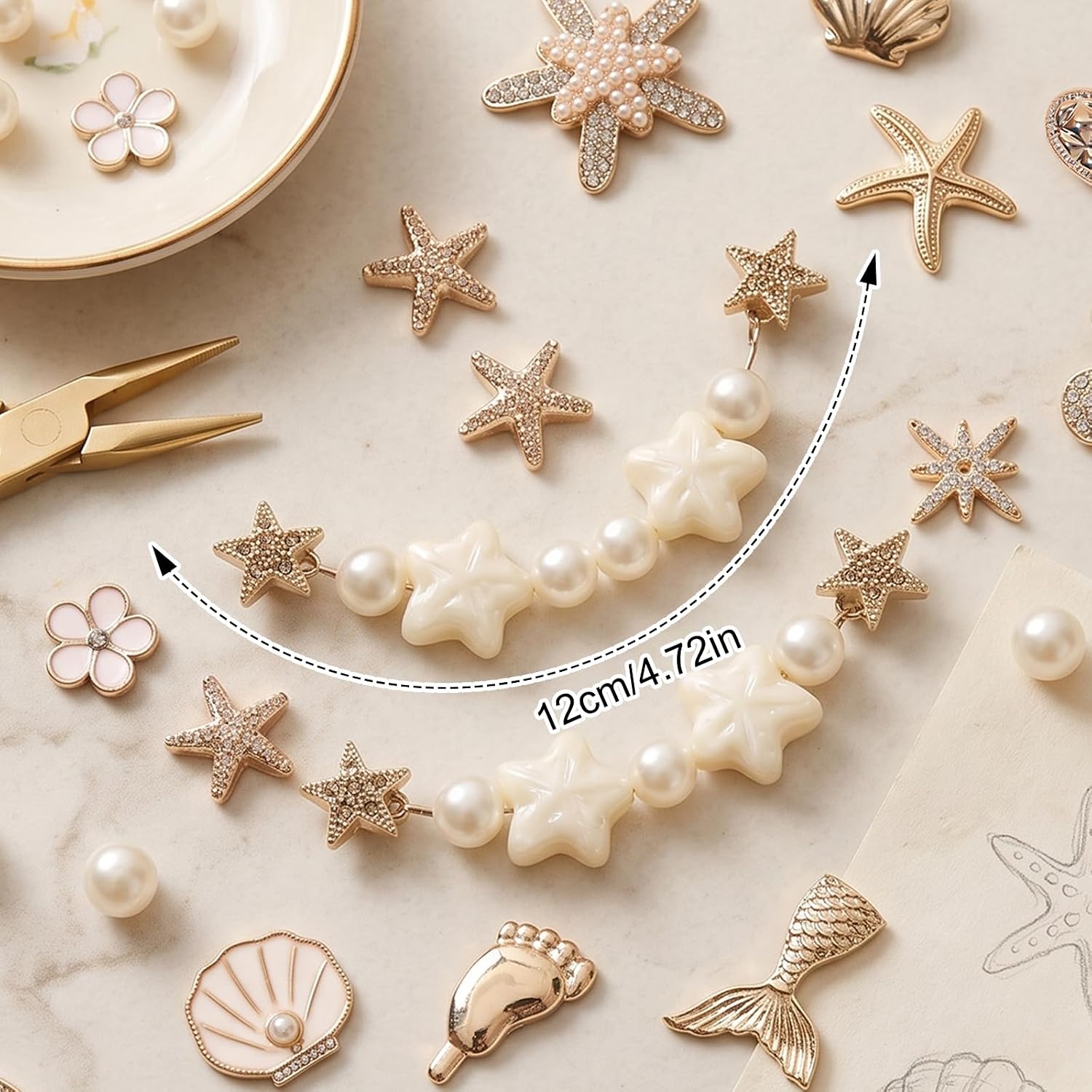 20 Pcs Gold Ocean Beach Shoe Charms Starfish Fish Tail Shell Flower Pearl Shoe Accessories Summer Ocean Shoe Charms for Women Clog Sandal Shoe Decoration Charms for Party Favor Birthday Present