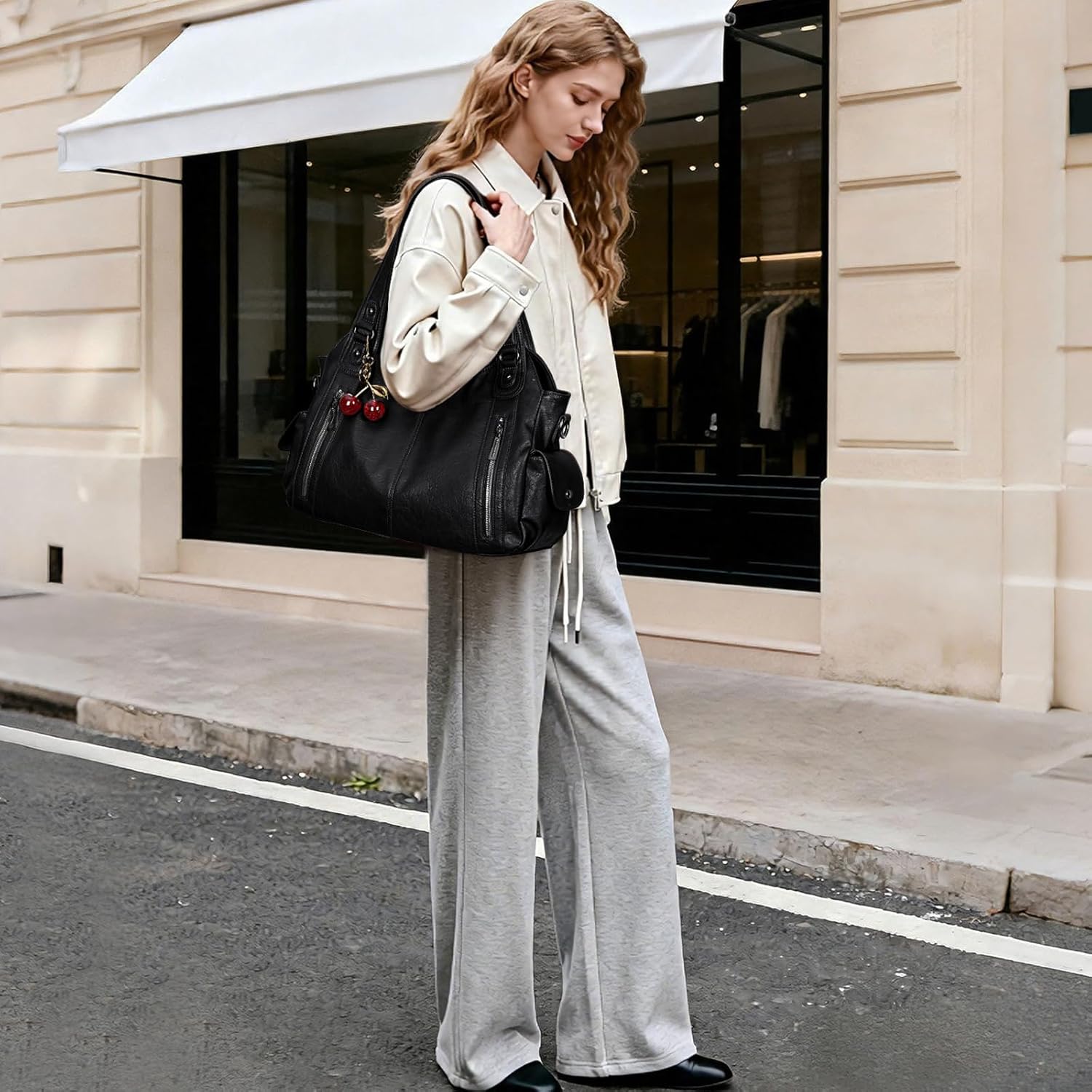 Slouchy Hobo Shoulder Bag for Women Soft Leather Purse and Handbags Punk Style Tote Bag Crossbody Y2k Bags Satchel - Image 2