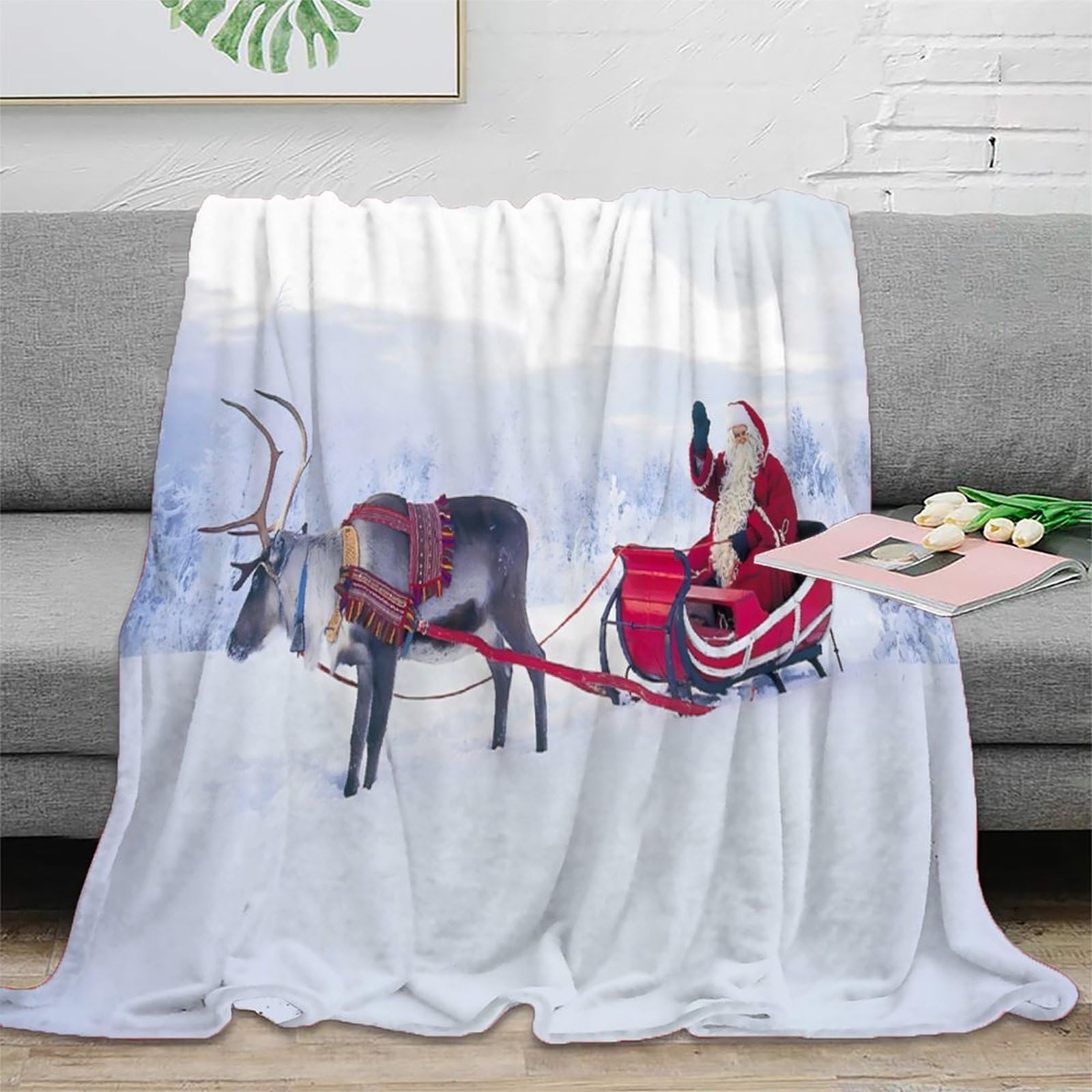 Couverture de lit anti-bouloche et antistatique, plaid hiver 3D Santa Claus 150x200cm
