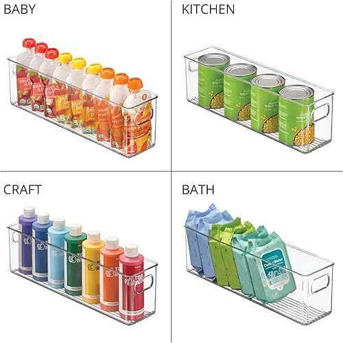 Miniatura 6 de mDesign Organizador de plástico para armario del hogar, cesta de almacenamiento con asas para dormitorio, baño, estantes de gabinete, entrada y