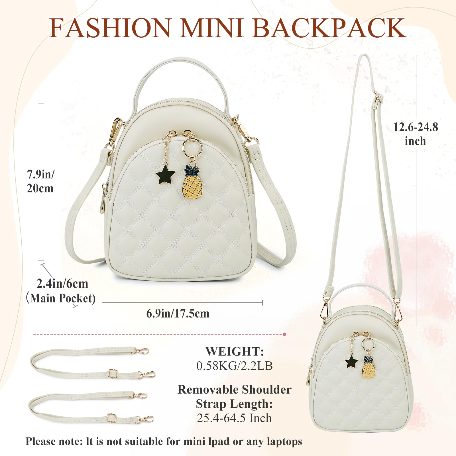 VX VONXURY Mini sac à dos sac à main, Fashion Quilt PU cuir petit sac à dos convertible pour femmes et filles