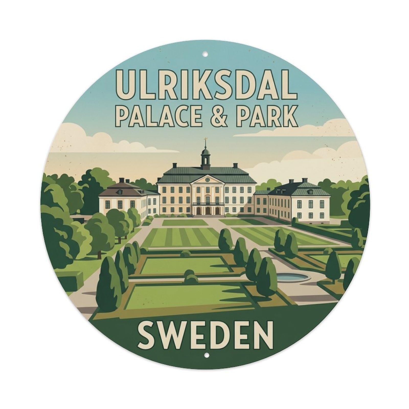 Vintage Travel Ulriksdal Sweden Estate Metal Tin Sign