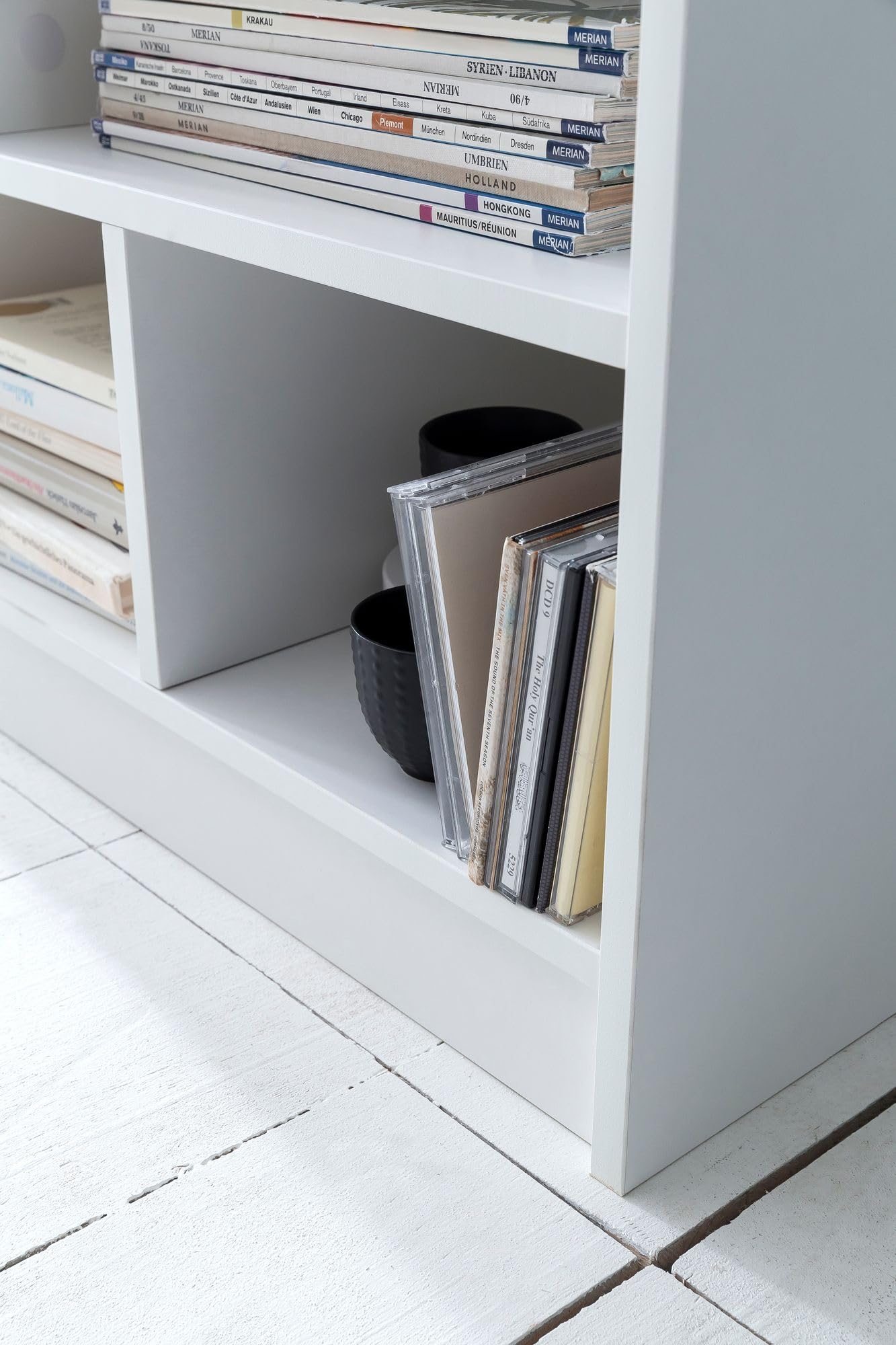 FineBuy Bücherregal 80x68,5x29,5 cm Regal Standregal modern, Flurregal Schuhregal schmal, Holzregal mit Fächern, Ablageregal Abstellraum Weiß
