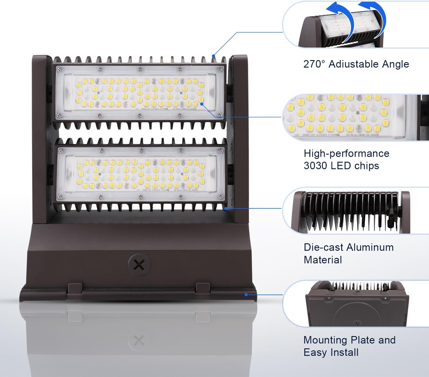 80W Rotatable LED Wall Pack Light with Adjustable Head, 5000K 10800LM, IP65 Waterproof, Commercial Security Lighting Fixtures, Outdoor LED Wallpack Lights for Warehouses, Garage, UL Listed
