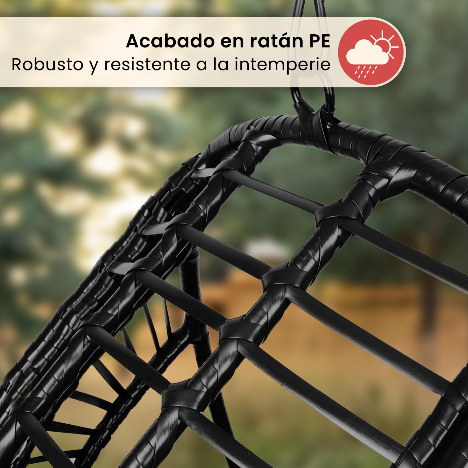 Swoods XXL Silla Colgante de Jardín - para Interior y Exterior - Silla Colgante con Base - Incluye Cojines - Resistente a la Intemperie - Carga máxima 150 kg