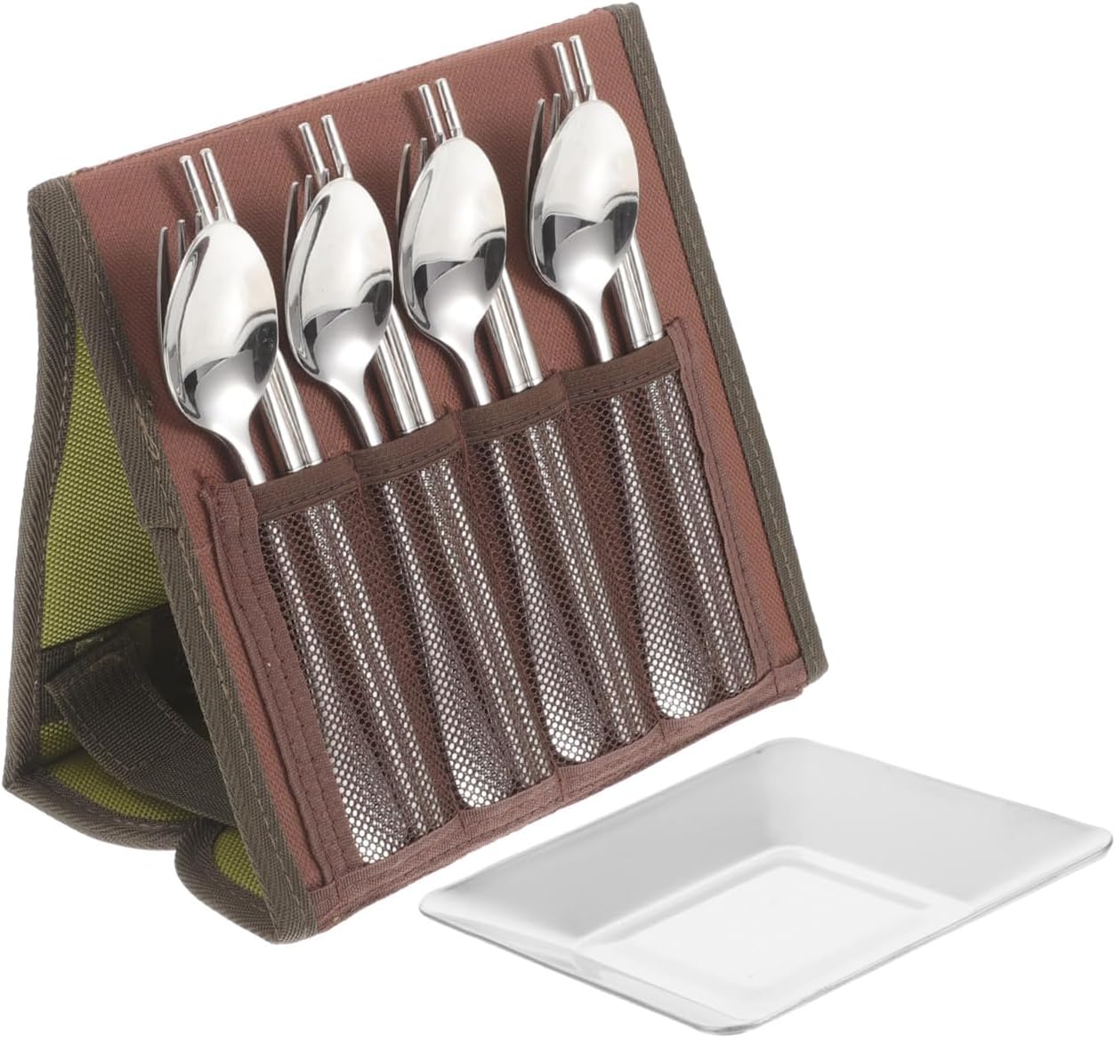 PRETYZOOM Outdoor Stainless Steel Camping Cutlery Set 16pcs Picnic Tableware with Spoon, Chopsticks, Fork, and Plate for 4 People Portable Barbecue Utensils with Carry Bag Random Color