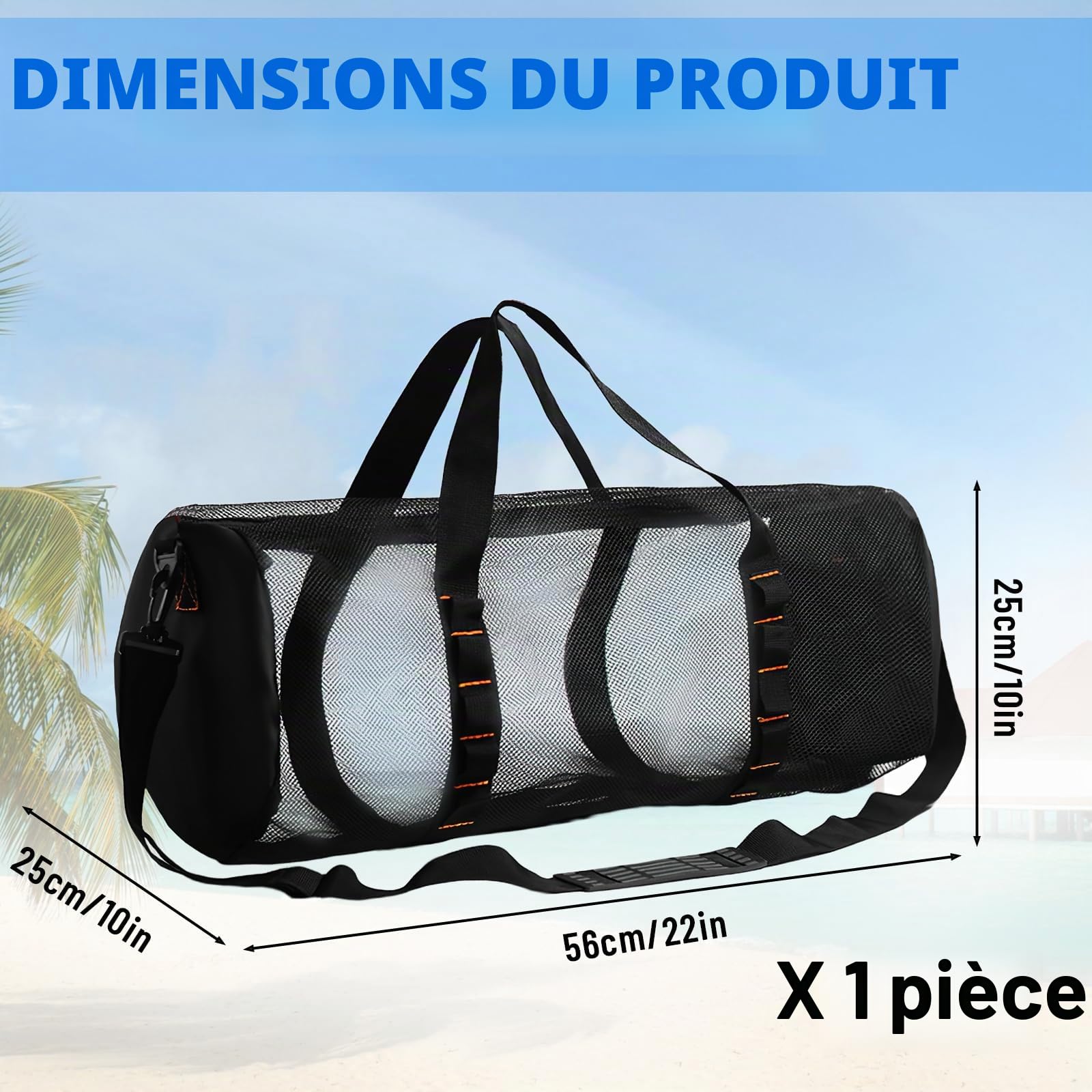 Sacs de Plongée Grande, Sac de Plage en Filet pour Plongée, Grand Sac de Plage en Maille avec Fermeture Éclair, SacMaille Noire en Nylon, Sacs d'Équipement de Sport pour Voyage