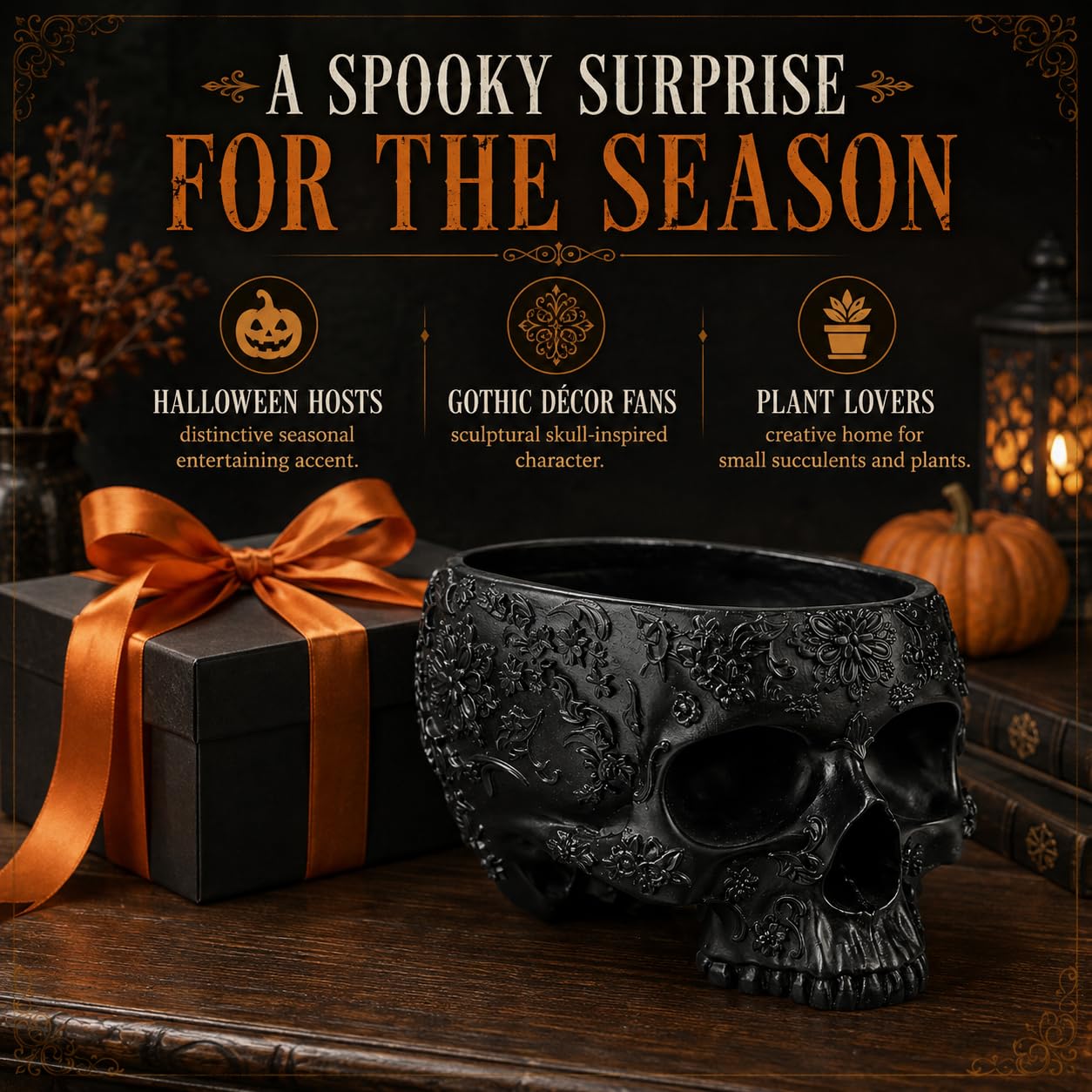 Halloween Schädel Pflanzgefäß & Trick or Treat Candy Bowl 15,2 cm Schädel Skelett Kopf Topf für Sukkulenten, Blumen oder Süßigkeiten - Gruselige Gothic Dekor für Garten, Haus, Partys, Spukhaus