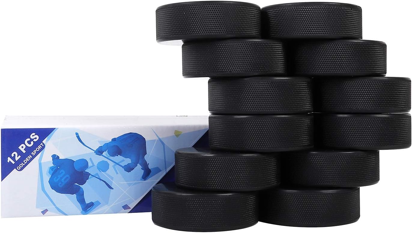 Ice Hockey Pucks, Official Regulation, for Practicing and Classic Training, Diameter 3", Thickness 1", 6oz, Black, 12pcs