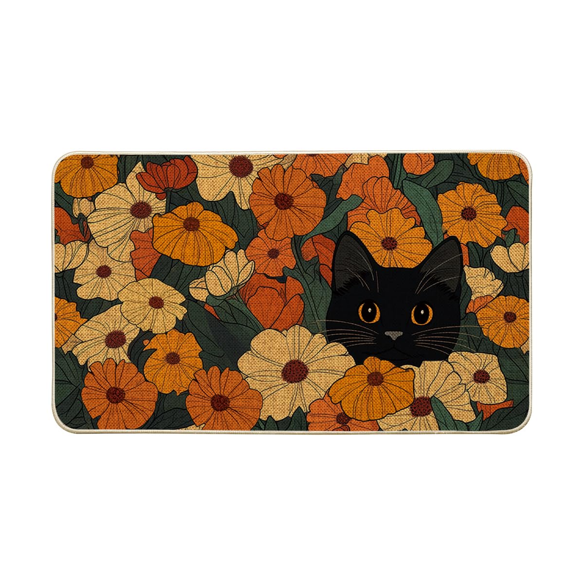 Artoid Mode Black Cat Flowers Spring Doormat, Home Summer Decor Low-Profile Switch Rug Door Mat Floor Mat for Indoor Outdoor 17x29 Inch