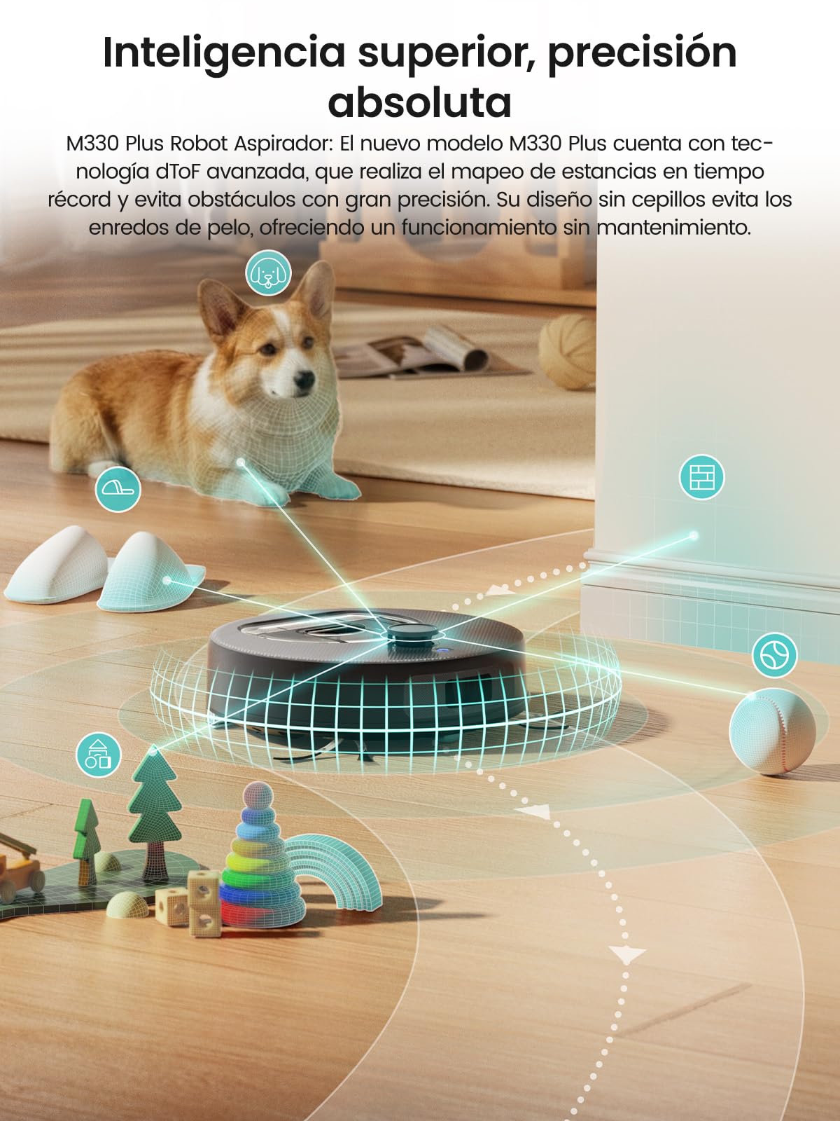 Lefant M330 Plus Robot Aspirador y Fregasuelos 3 en 1 con Navegación dToF, 5000 Pa de Potencia, 150 min de Autonomía, Anti-enredos para Mascotas, WiFi/App/Alexa, Negro