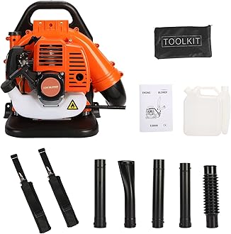 52CC 2 Stroke Backpack Leaf Blower, 665 CFM Engine Gas Powered Leaf Blower Cordless Dust Blowers Single Cylinder Air Cooled Cleaner Garden Tool for Lawn Yard Blowing Debris Orange