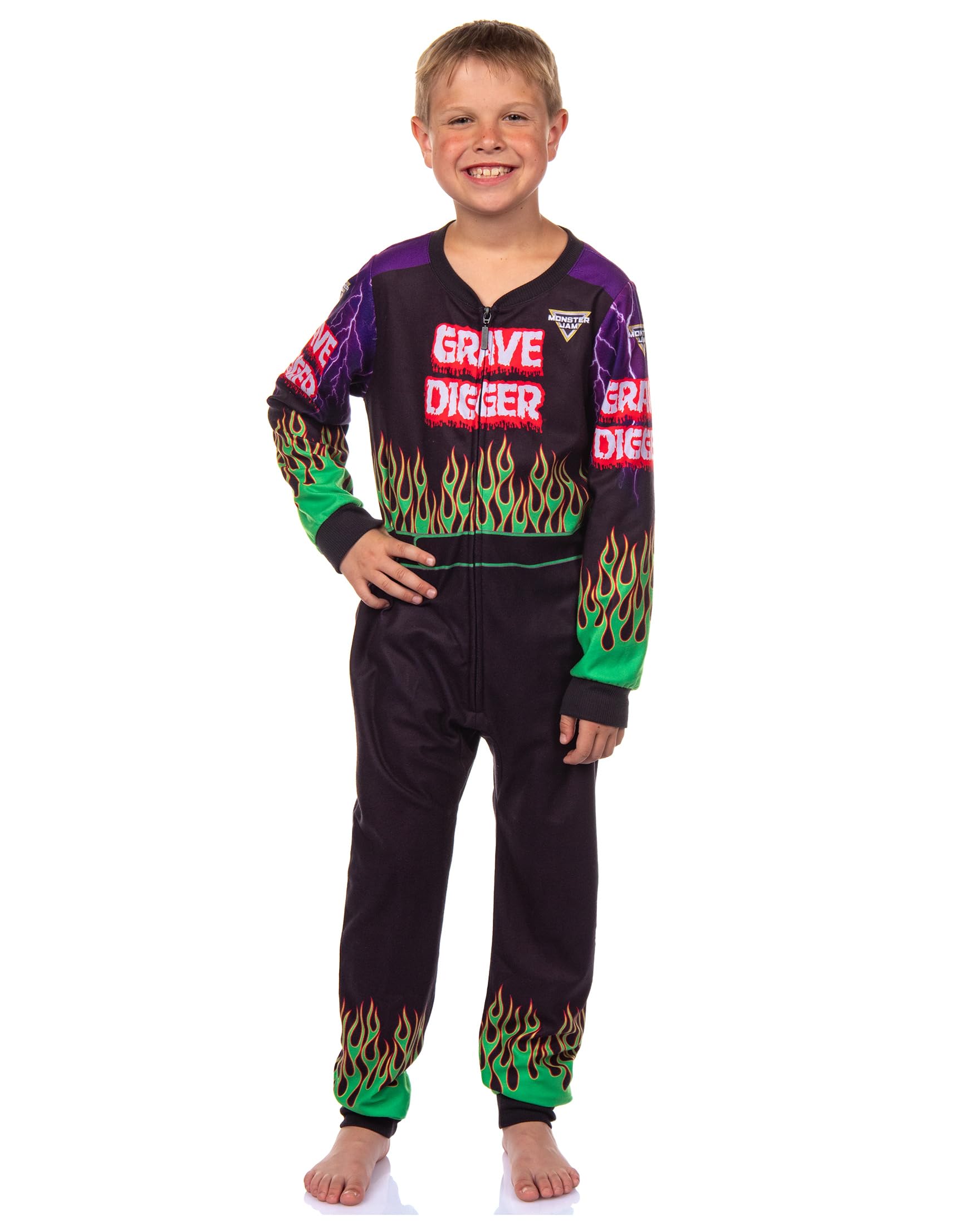 INTIMO Monster Jam Grave Digger Boys' Union Suit Kids Fleece Monster Truck One Piece Pajamas
