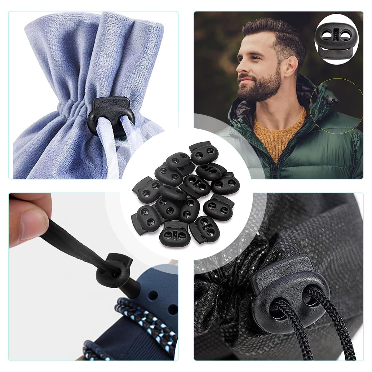 30 Fermacorda A Campana In Plastica - Terminali Per Cordini Di Zaini, Felpe E Accessori, Grigio Metallo - Foto 3