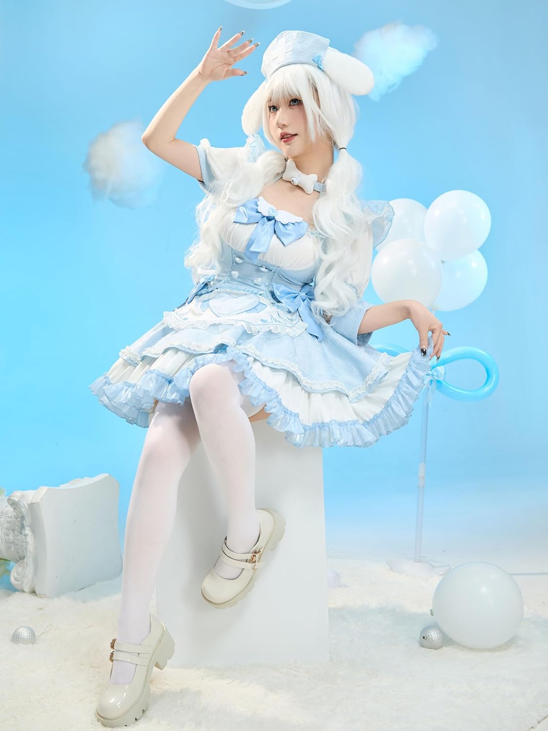 miccostumes Women's Costume Anime Doll Nurse Cosplay Lolita Set Top and Skirt with Apron and Hat Halloween