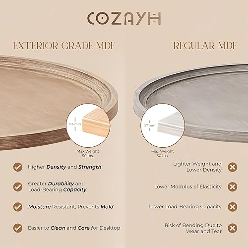 Miniatura 5 de Mesa auxiliar redonda de granja con acabado hecho a mano, bandeja de madera con parte superior rústica para mayor grosor, mesa auxiliar con