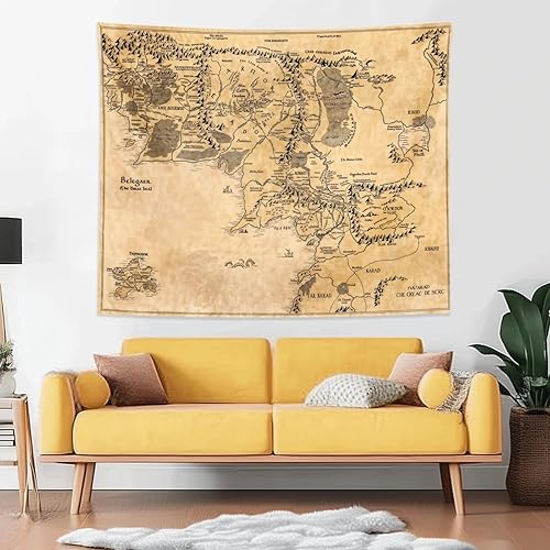 Miniatura 2 de Tapiz retro de mapa del mundo de la Tierra Media, póster de tela de pergamino de fantasía vintage, mapa antiguo para colgar en la pared para