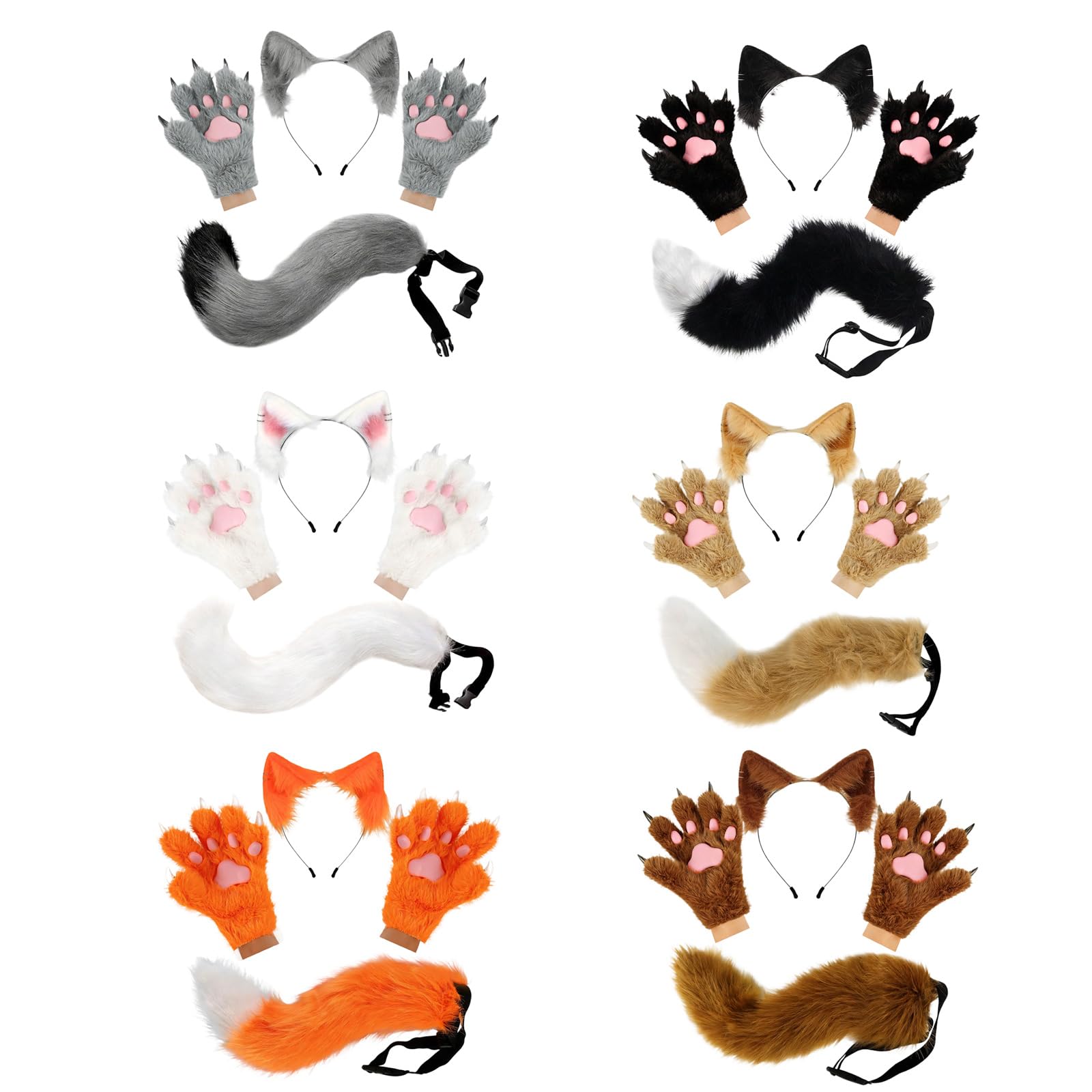 Conjunto de diadema con orejas de peludo y guantes de patas realistas, accesorio para cabello para disfraz de Cosplay, fiesta de Halloween, conjunto de disfraz de peludo