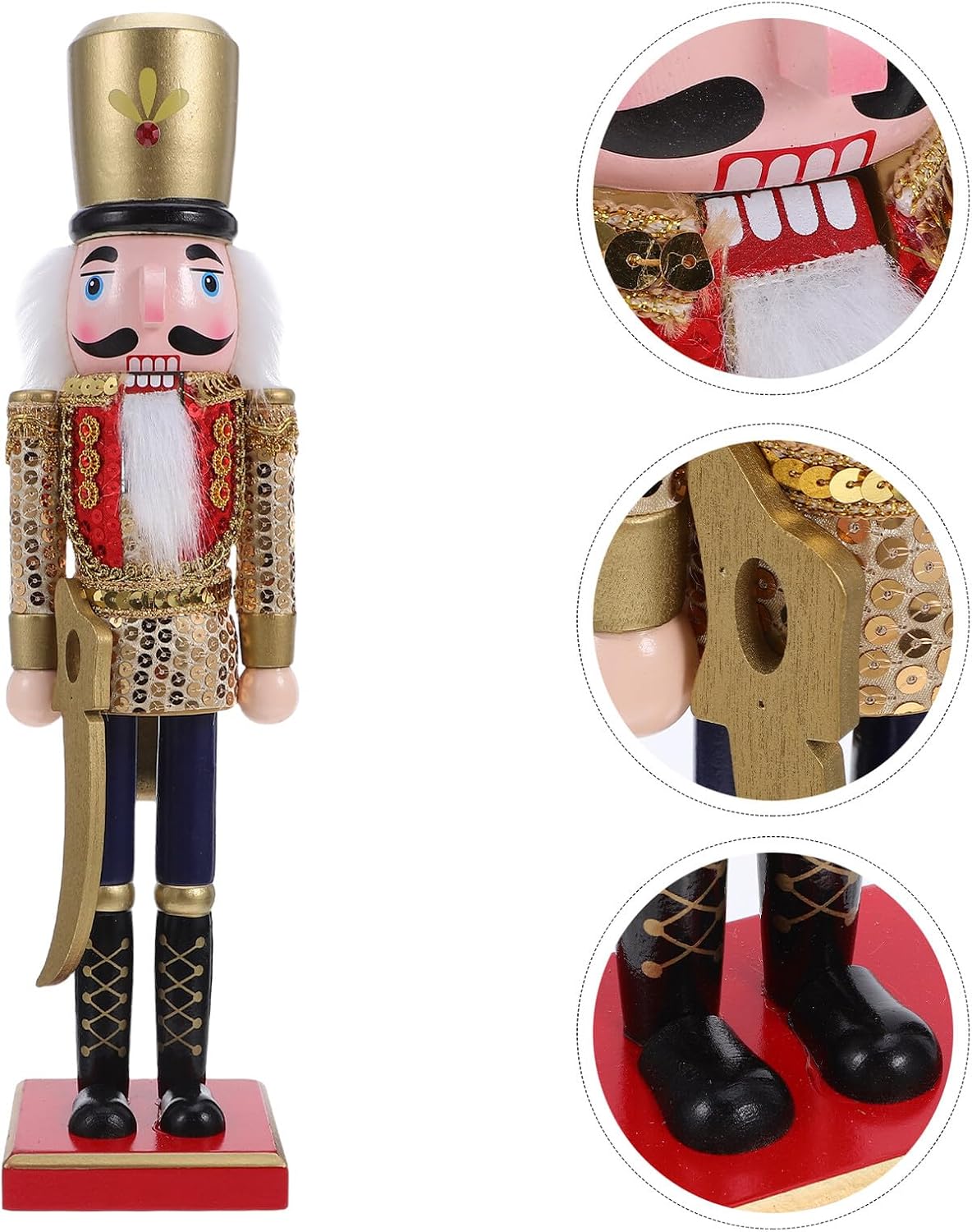 Ciieeo Christmas Nutcracker Table Statue 38cm Wooden Glitter Sequins Nutcracker Soldier Figurine Desktop Holiday Decoration for Winter Festival