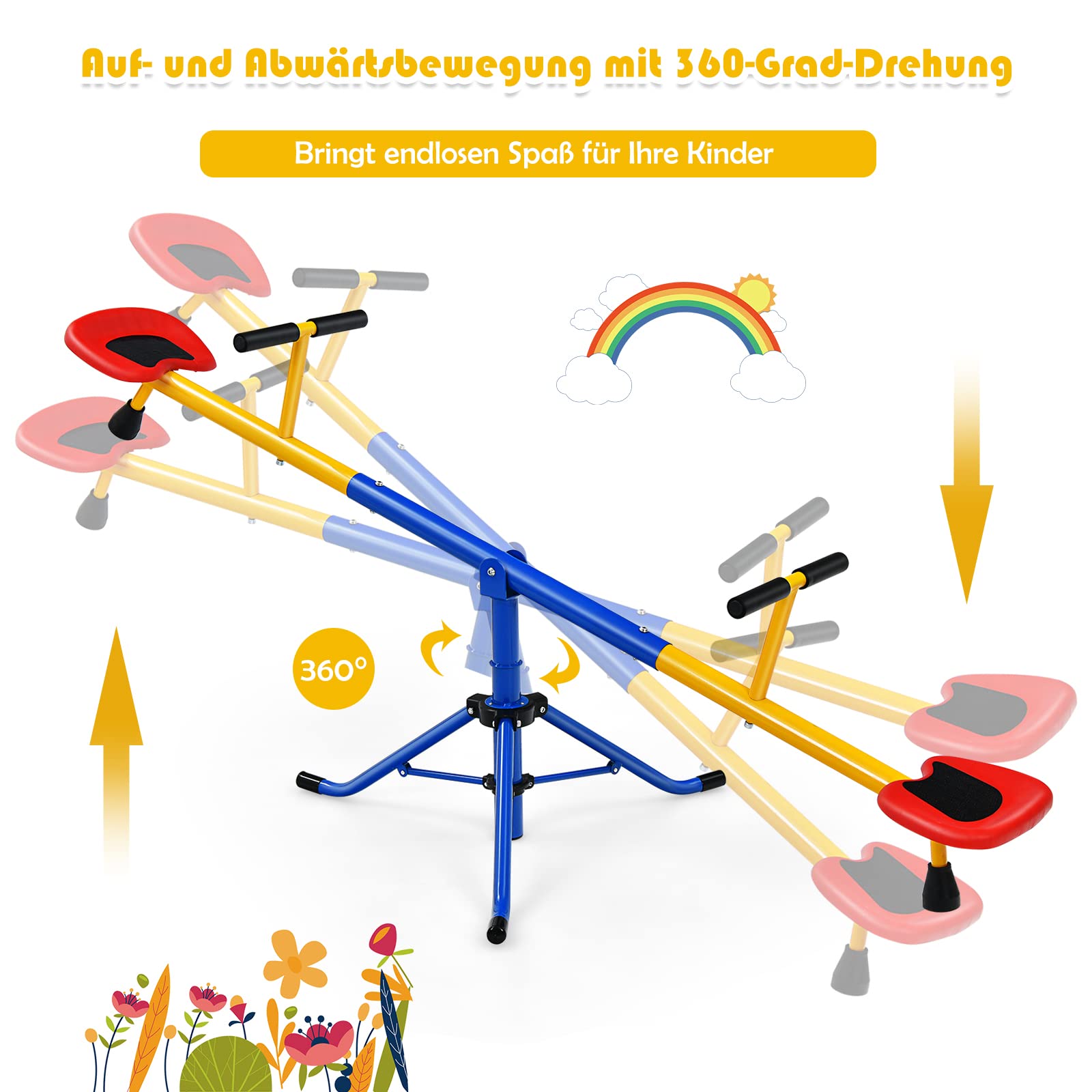 HOMCOM kinderen tuinwip 360° draaibare wip carrouselwip voor 3-8 jaar