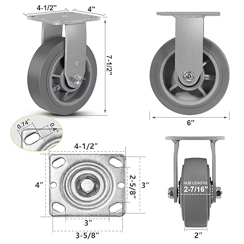 Miniatura 70 de Rueda rígida industrial de 5 x 2 pulgadas, rueda de goma para muebles, plataforma, camión, carrito de ruedas (1 paquete rígido)
