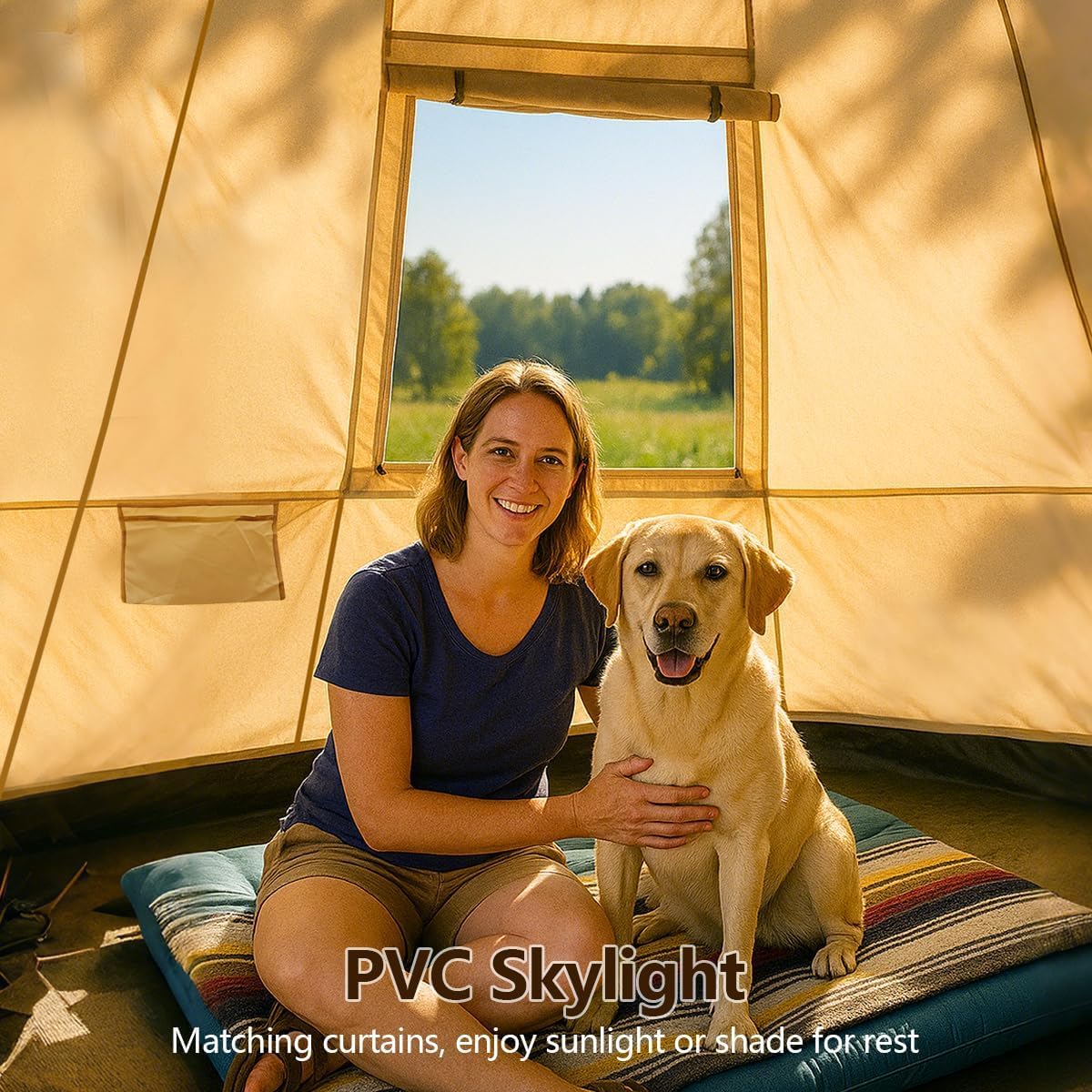 Bell Yurt Tent, Waterproof Luxury 4 Season Hot Tent with Stove Jack/Air Conditioner Vents/2 Skylight for Family Outdoor Camping Oxford Glamping Tents for All Year Living