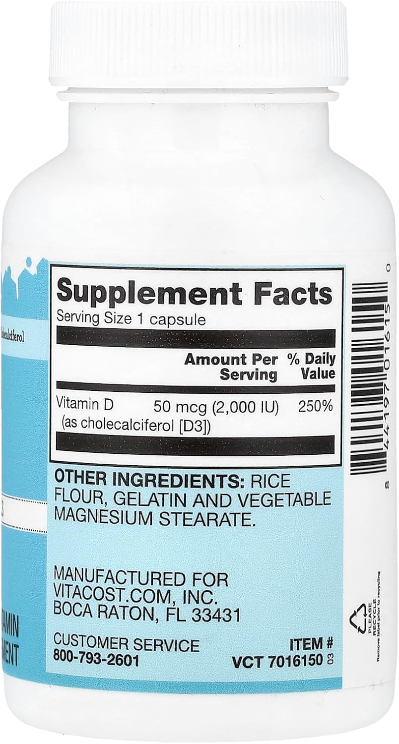 Vitacost Vitamin D3 (as Cholecalciferol) - 2000 IU - 200 Capsules